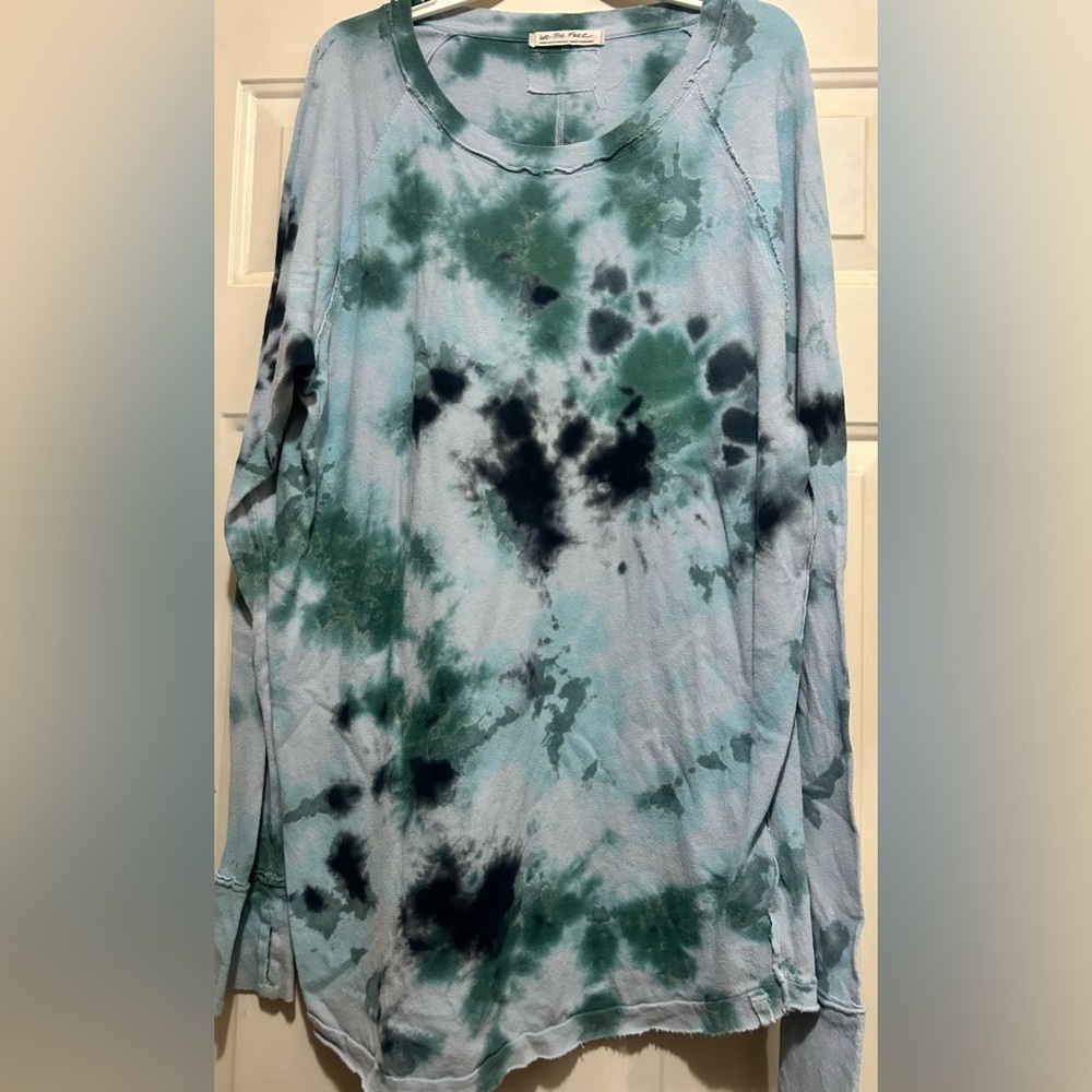 We the Free People Teal and Black Tie-Dye Long Sleeve Top - Picture 2 of 6